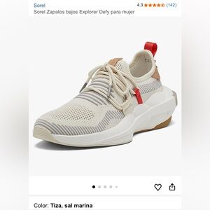 Sorel Chalk Sea Salt Explorer Defy Low Lace-Up Knit Sneakers Women’s Comfort